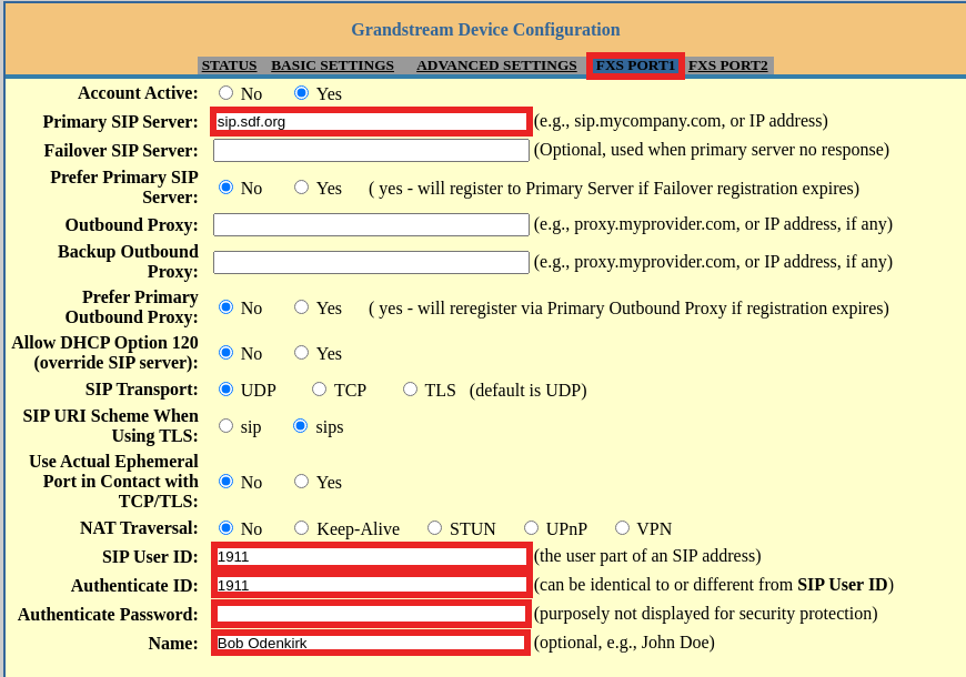 Grandstream Device Configuration