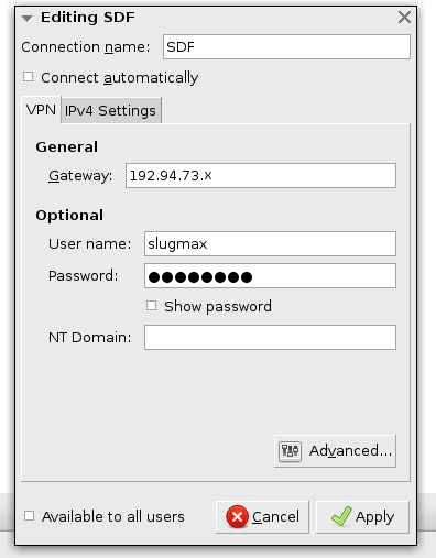 Network Manager Settings - VPN Settings Detail
